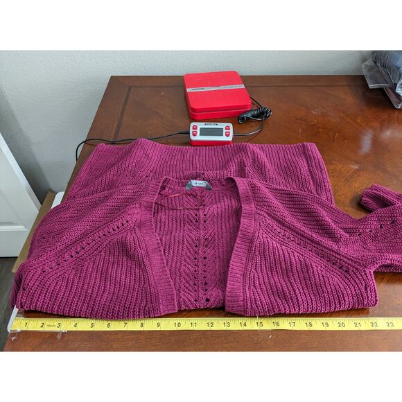 Members Mark Chenille Cardigan‎ Sweater M Raspberry Red Open Front Cutouts Soft - Picture 6 of 10